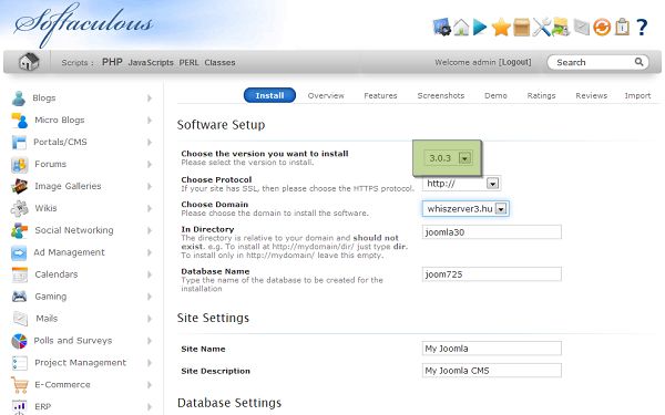 Joomla 3 telepítés 3. lépése