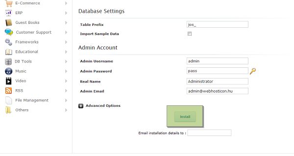 Joomla 3 telepítés 4. lépése