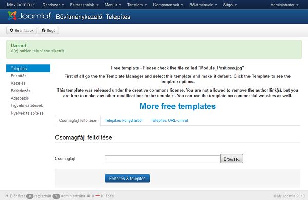 Joomla sablon telepítése 2. lépés