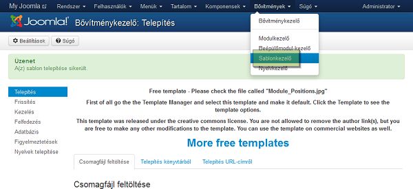 Joomla sablon telepítése 3. lépés