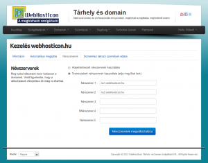 Domain névszerverének módosítása